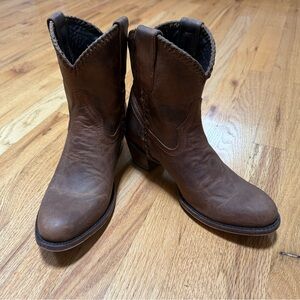 Lane Classic Distressed Brown Plain Jane Leather Ankle Boots Cowgirl Boots